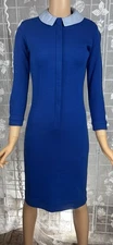 Vintage 1960s Blue Pencil Wiggle Wool Dress Size Small by Youth Guild