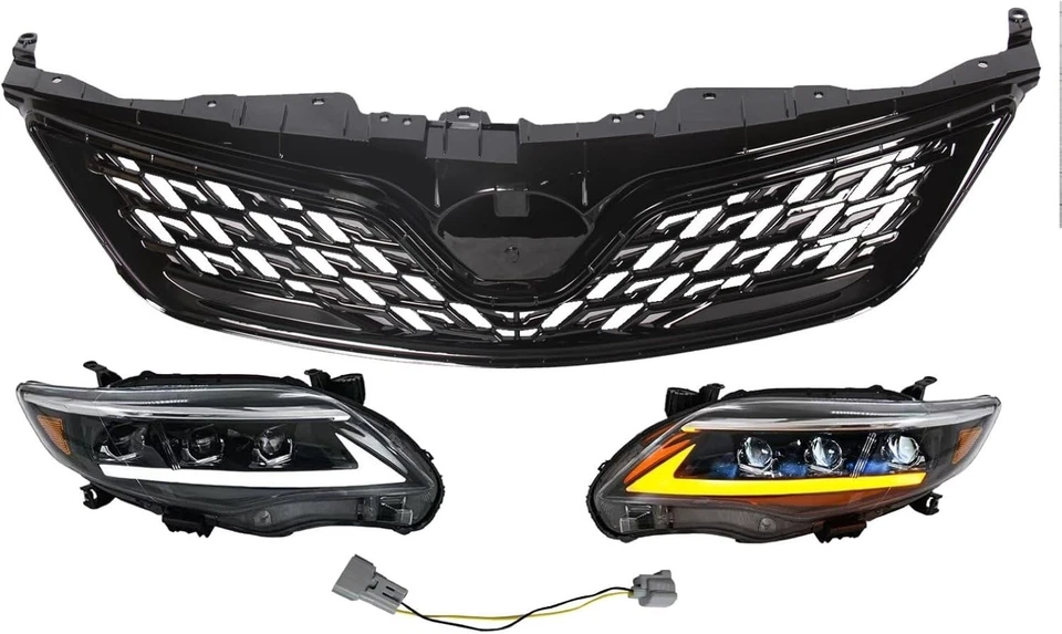 Se adapta a Toyota Corolla 2011-2013 proyector negro faros LED DRL + rejilla delantera Foto 2 de 4