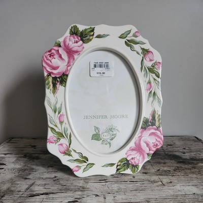 Vintage Jennifer Moore Floral Ceramic Picture Frame with Pink Roses Photo 5 x 7