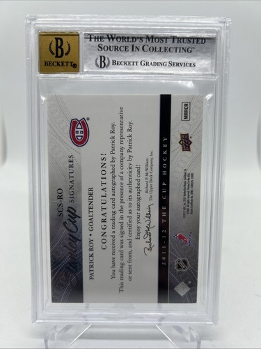 2011-12 The Cup Stanley Cup Signatures /50 Patrick Roy BGS 9 / 10 Auto - Picture 2 of 2