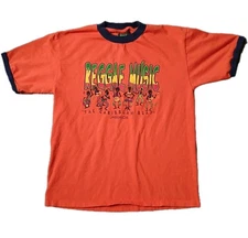 Vintage Reggae Music Ringer T-Shirt M Caribbean Jamaica Cartoon Tourist Vacation