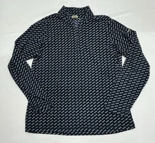 LL Bean Fleece Pullover Womens Medium Navy Blue Birdseye All Over Quarter Zip