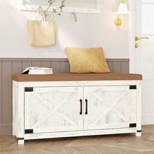 Shoe Storage Bench 2 Tier Shoe Bench W/ Padded Seat Cushion 2 Barn Doors
