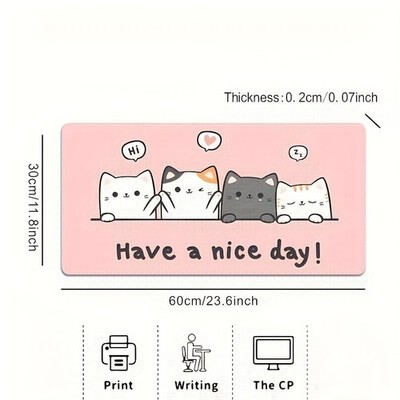40*90cm Pink Cute Cat HD Image, Extra Large Mouse Pad with High-Quality Non-Slip