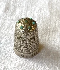 VINTAGE STERLING SILVER THIMBLE CHARLES HORNER CHESTER real turquoises