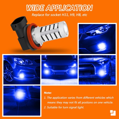 2Pcs Ultra Blue H11 H8 Car Truck Pickup Fog Lights Driving Lamp 92-SMD LED Bulbs - Picture 7 of 12