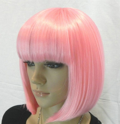 Hot Sell Fashion Short Pink Straight Bangs Bob Women Lady Hair Wig Wigs +Wig Cap