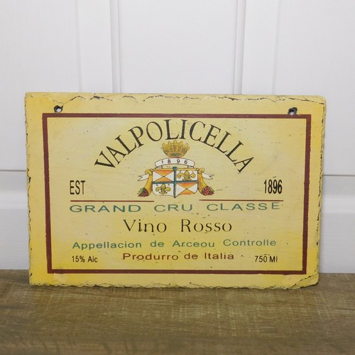 Valpolicella Vino Rosso Red Wine 1896 Italy 12" x 8" Slate Sign Bar Advertising
