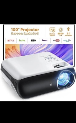 HAPPRUN Projector Native 1080P Bluetooth Projector with 100''Screen