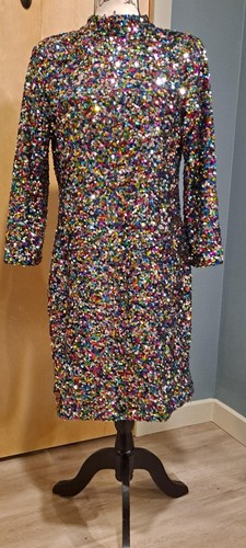 Pride Rainbow Lounge Singer Las Vegas Sequined Midi Cocktail Party Dress S:12 - Picture 18 of 23