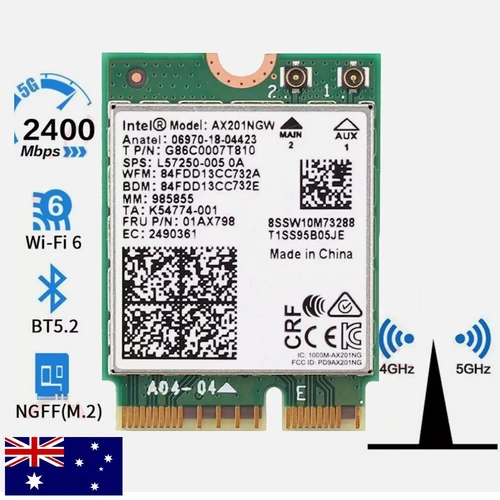 Dual Band Intel AX201 Wireless AX201NGW 2.4Gbps 802.11AX Wireless Wi-Fi 6 Card