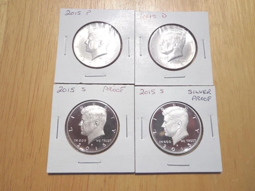 2015 P D S S Silver & Clad Proof Kennedy Half Dollar 4 Coin Lot Set PDSS