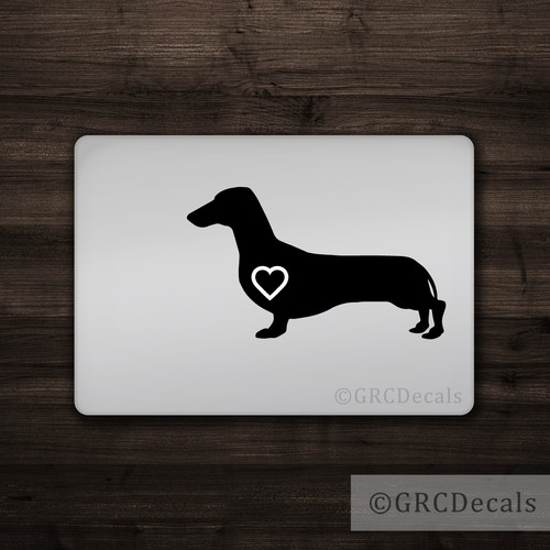 Dachshund Heart -- Mac Apple Logo Laptop Vinyl Decal Sticker Macbook Dog Puppy - Picture 1 of 2