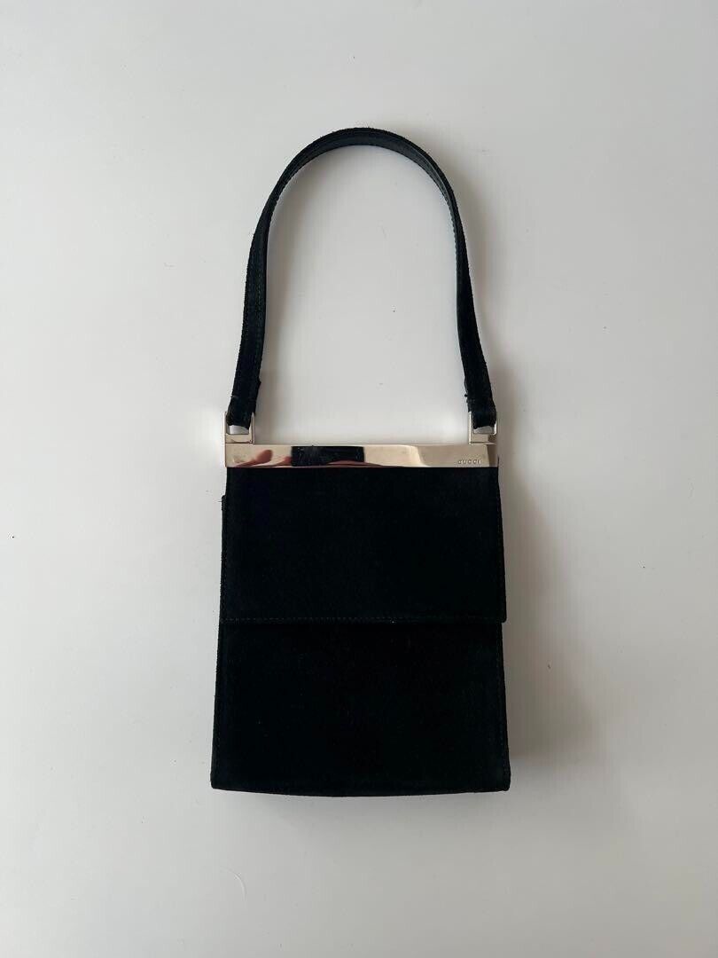 GUCCI by Tom ford 1990s Vintage Suede Mini Party Bag Black GUCCI by Tom ford 1990s Vintage Suede Mini Party Bag Black
