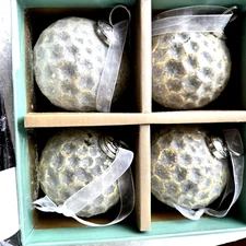 Tinsel And Fir Kugel Style Frosted Glass Ornaments 3" Set Of 4