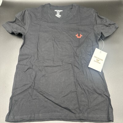 True Religion Shirt Mens Black V Neck Tee Essential Loungewear Black/Red 