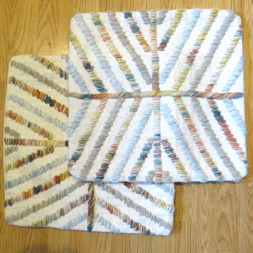 Pair of Cushion / Pillow Covers Cream & Multi Colored Woven Wool 19.5