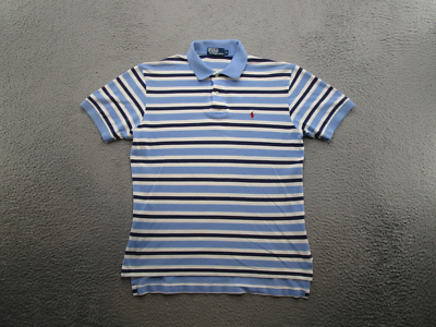 VTG Y2K Polo Ralph Lauren Mens Blue Striped Golf Polo Shirt Size M