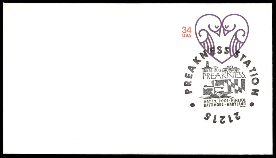 2001 US Love Letters 34¢ FDC 126th Preakness Station USPS Stamp - Image 3 of 4