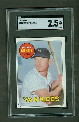 Mickey Mantle 1969 Topps #500 Yellow Name SGC Graded 2.5 GOOD+