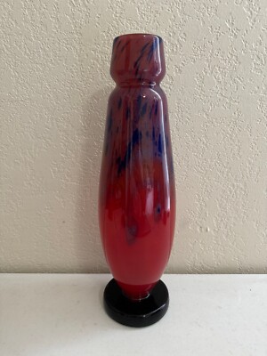Antique French Art Deco Charles Schneider Signed Mottled Glass Red & Blue Vase