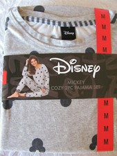 Disney 2 Piece Pajama Set- Mickey Mouse-Pockets- Heather Gray -Size M 8-10 -NWT