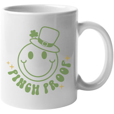 Coffee & Tea Mug, Pinch Proof with a Retro Smiling Face Art, St. Patrick's Day