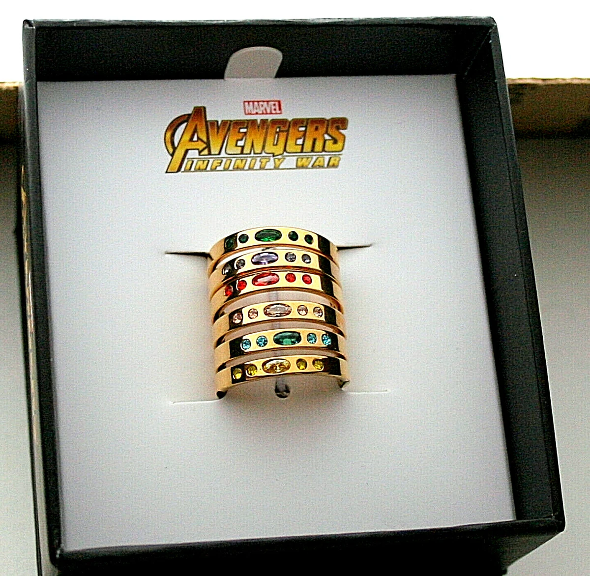 Marvel Comics Avengers Infinity War Thanos Stones 6 Ring Set New NOS Box Women s