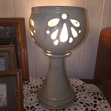 Mid Century Vintage Stoneware Table Lamp Craftsmen Studio Pottery Cut Out Top