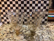 4 Juliska 5” Tall Goblets Wine Glasses Amber Light Smoke Color Czech Glass