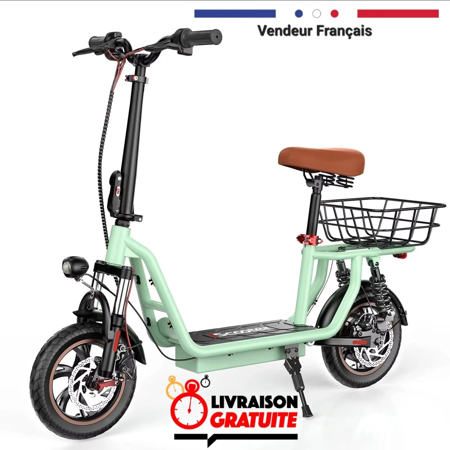 Trottinette électrique 500W stable avec pneus anti-vibrations