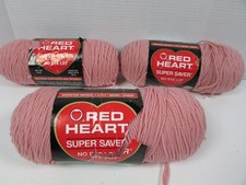 Red Heart Super Saver Yarn Lot of 3 - Rose Pink 0372 - Worsted 4-Ply No Dye Lot