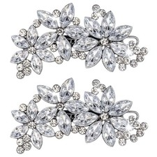 2 Pcs Rhinestone Hair Clips,Crystal Flower Bridal Hair Clips Silver Rhinestone