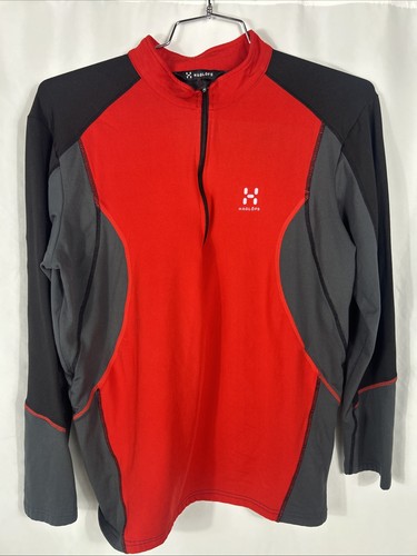 Haglofs Jacket Red Mens L 1/4 Zip Mid Layer Casual Activewear RRP $179