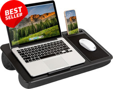 Home Office Lap Desk Black Carbon Fits 15.6" Laptop w/ Mouse Pad  Phone Slot