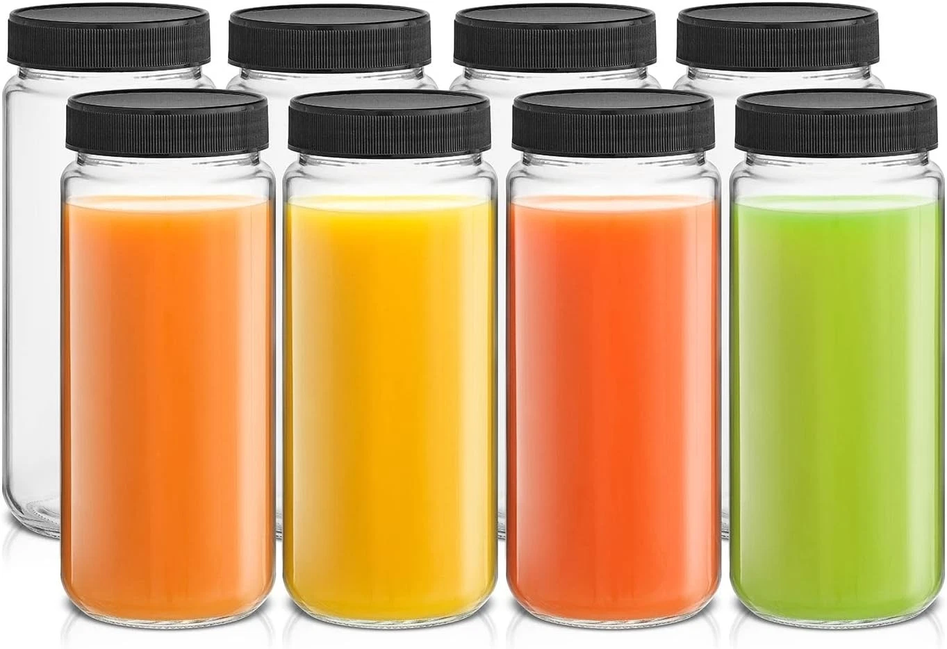 Glass Juice Bottles 16 oz Glass Bottles W/ Caps. Set of 8 Juice Containers W/