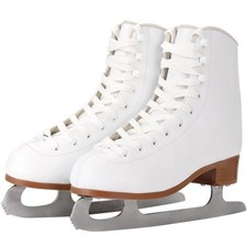 AhmyLion Figure Ice Skates for Beginners - White Comfortable Leather - Size 8