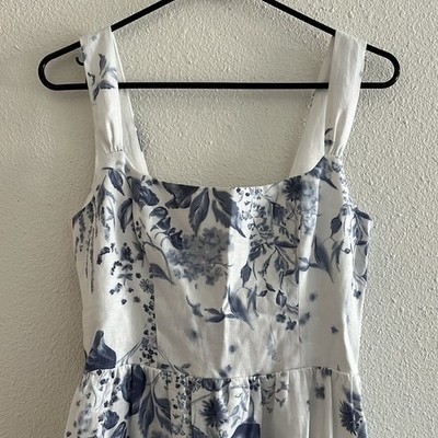chinese dress ladies Reformation New China Blue Floral Bucatini Linen Dress S main image 1