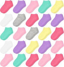 25 Pairs Toddler Girls Ankle Socks - Soft Low Cut for Kids Aged 1-14