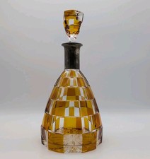 Art Deco Karaffe Dekanter Schichten-Glas gelb Überfang mit 830er Silbermontur 