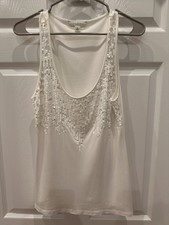 Banana Republic Womens M White Sequin Sleeveless Tank Top Viscose Lyocell