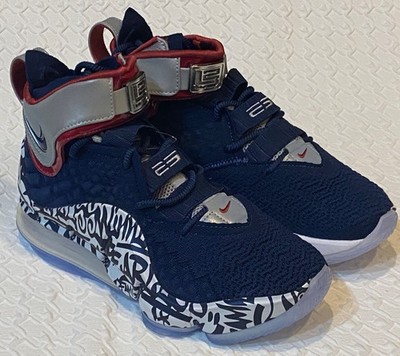 NIKE LeBron 17 Graffiti Remix Navy Blue Basketball Shoes Sneakers Mens Youth 5.5