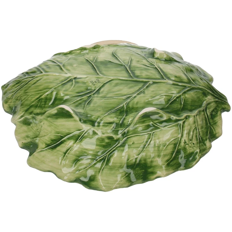 Piatto Foglia di Verza Verde Ceramica Made in Italy Decorativo da Portata 38 cm, fotografia 2 di 9