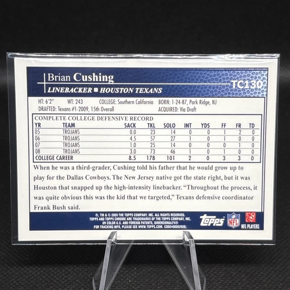 2009 Topps Chrome - Brian Cushing #TC130 (RC) Auto Autograph Houston Texans USC - Image 2 of 2