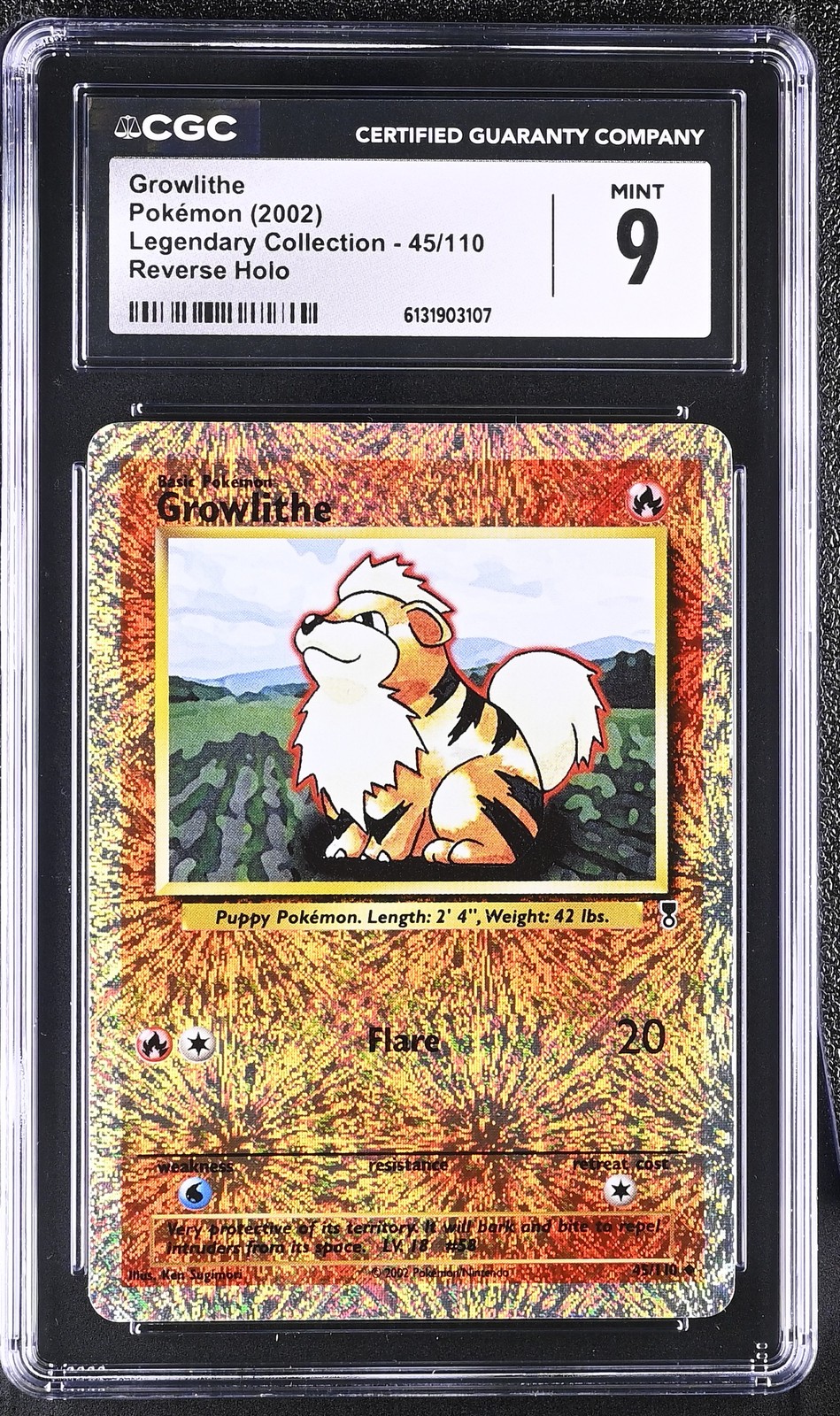 CGC 9 MINT Growlithe 45/110 Legendary (collection) Reverse Holo Pokemon Card