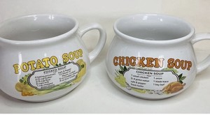 Vintage Recipe Soup Mugs Set Potato Soup & Chicken Soup Ceramic Bowls w/ Handles