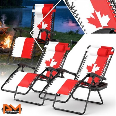 2x Foldable CA Flag Zero Gravity Lounge Chair w/Storage Tray&Cup Holder&Pillow