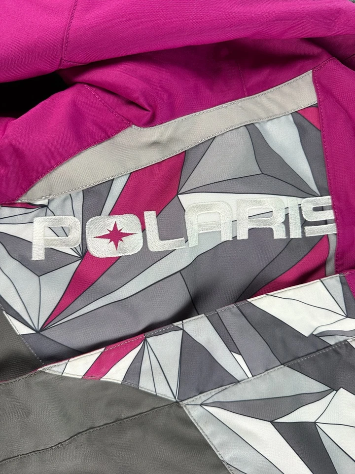 Polaris Jacket Girls Large Pink Gray Snowmobile Ski Snowboard Winter Reflective - Image 3 of 4