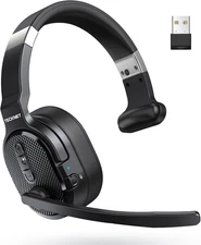 TECKNET Trucker Bluetooth Headset, AI Noise Canceling Single Over-ear, Black 