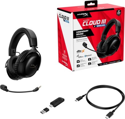 HyperX Cloud III S   Gaming-Headset, Multiplattform, 2,4 GHz, Bluetooth, Schwarz